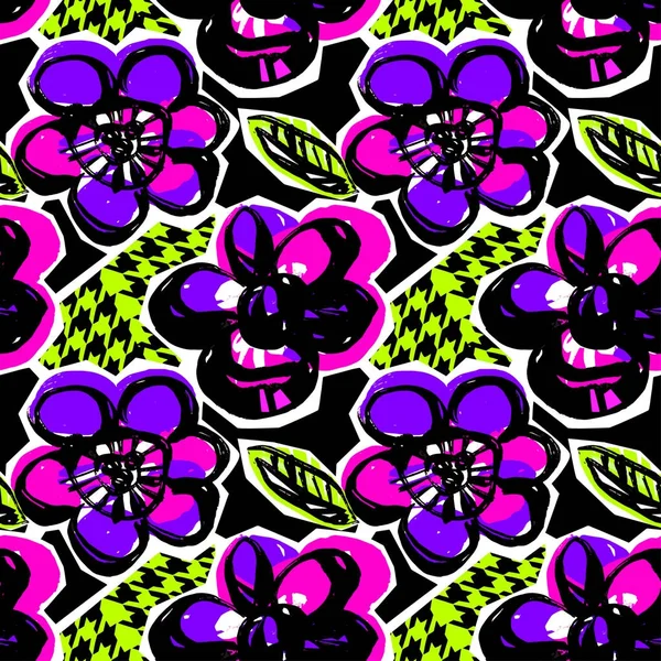 シームレスな抽象花インク手の描かれたパターン — ストックベクタ