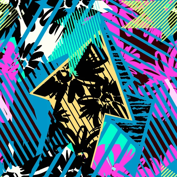 Abstraktní bezešvé vzor s květy, šipky, triangl — Stockový vektor