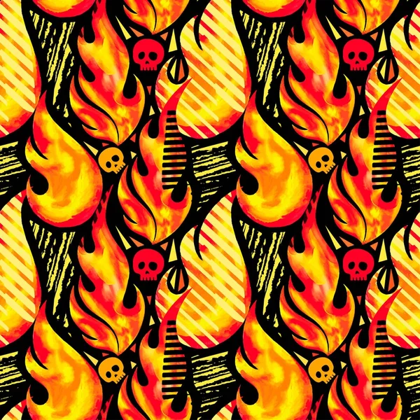 Feuer Flamme nahtlose muster.textile Tinte Pinselstriche — Stockvektor