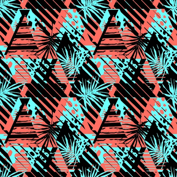 Motif abstrait géométrique sans couture rugueux, feuilles de palmier — Image vectorielle