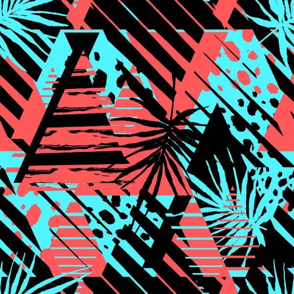 Soyut geometrik sorunsuz kaba grunge desen, palmiye yaprakları — Stok Vektör