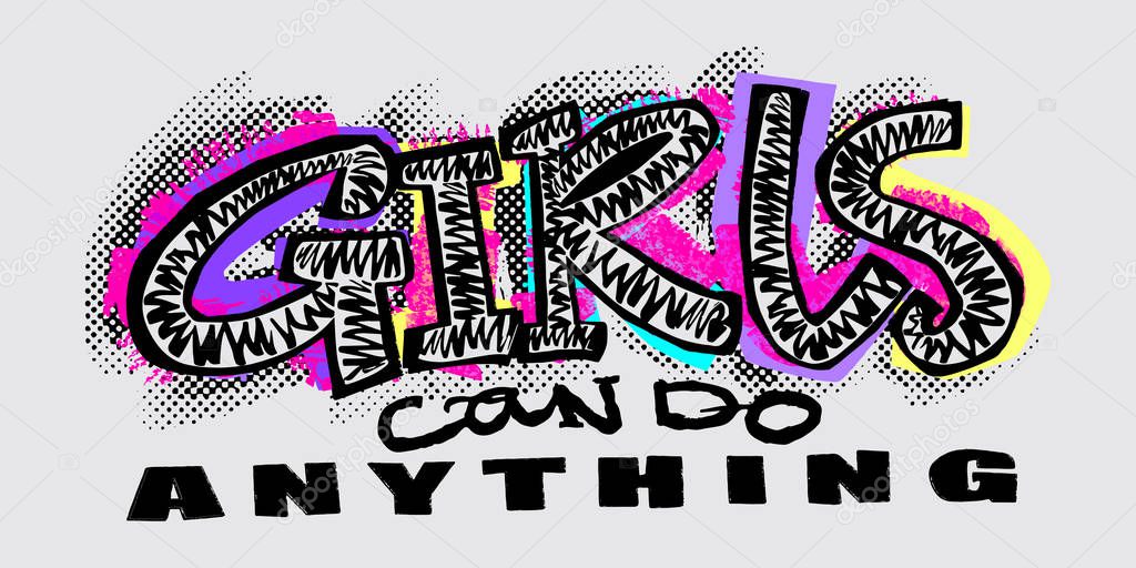 Hipster funky t-shirt  girls motivation print in graffiti urban 