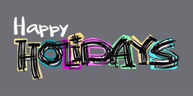 Mutlu tatil kartpostal, el el sanatları etkileyici mürekkep tipografi sl