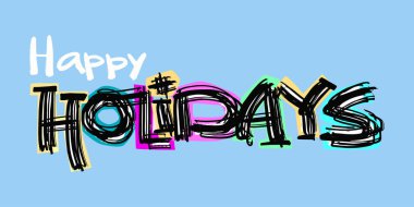 Mutlu tatil kartpostal, el el sanatları etkileyici mürekkep tipografi sl