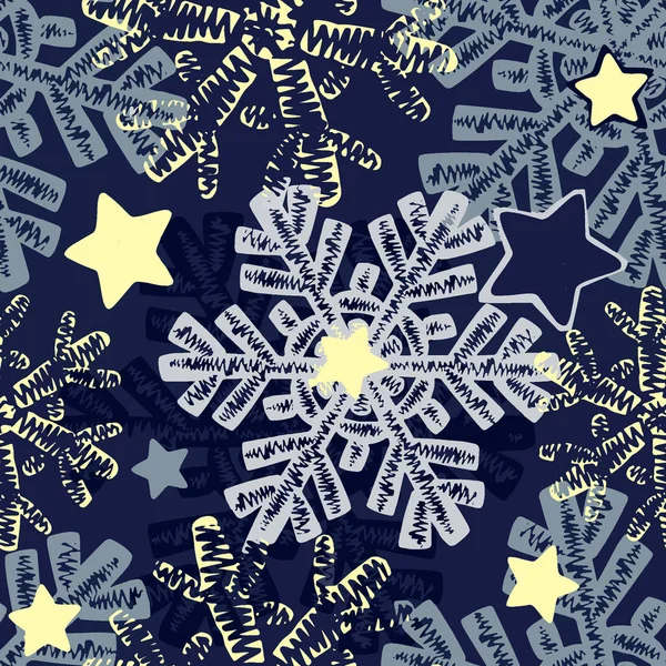 Flocon de neige sans couture hiver motif dessiné à la main . — Image vectorielle