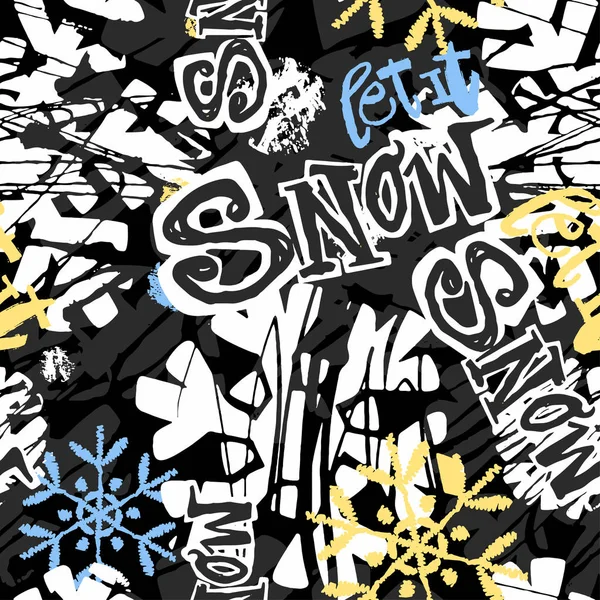 Let it snow, seamless winter hand craft expressive ink pattern. — Stock Vector