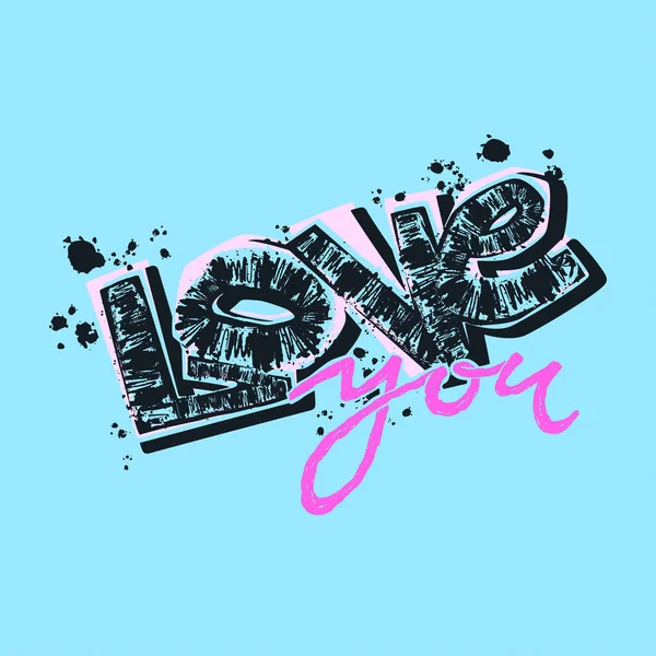 Love you postcard, handarbeit expressive tinte typografie slogan. — Stockvektor