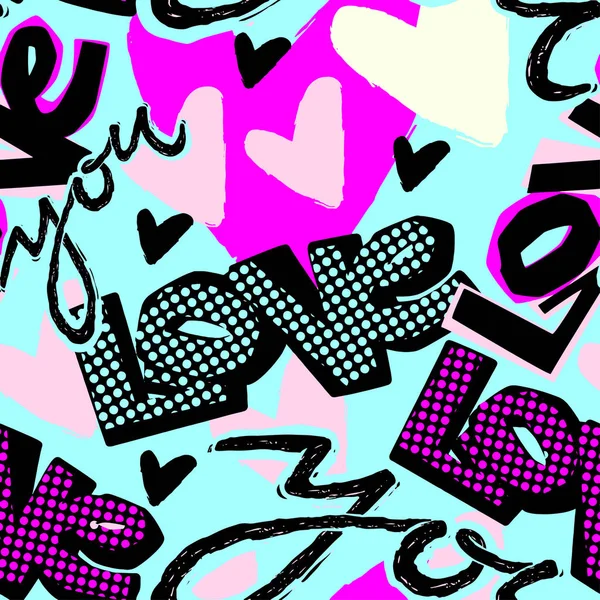 Love you Valentine 's day print, seamless hand craft expressive i — стоковый вектор