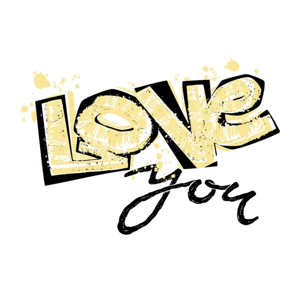 Szeretlek képeslap, kézzel kézműves kifejező tinta tipográfia szlogen. — Stock Vector