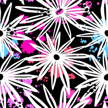 Çiçekler Dikişsiz el el sanatları etkileyici mürekkep desen. 