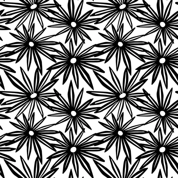 Flowers seamless hand craft expressive ink pattern. — Stock Vector