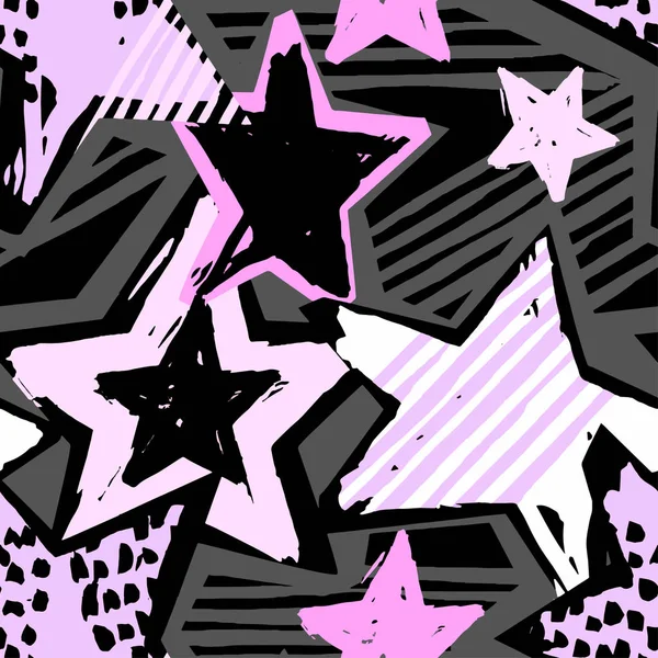 星の形の落書きシームレスなハンド クラフト表現力豊かなインク ヒップスター — ストックベクタ