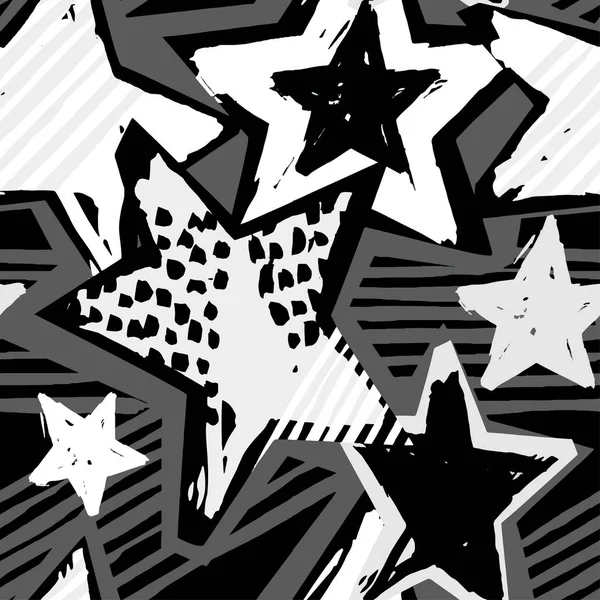 Star shapes graffiti seamless hand craft expressive ink hipster — Stock Vector