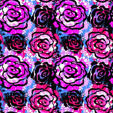 Gül çiçek Dikişsiz el el sanatları etkileyici mürekkep desen.