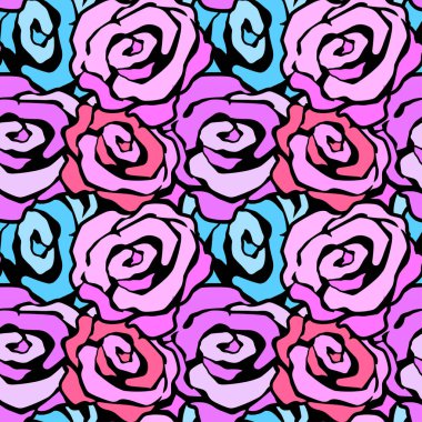 Gül çiçek Dikişsiz el el sanatları etkileyici mürekkep desen.