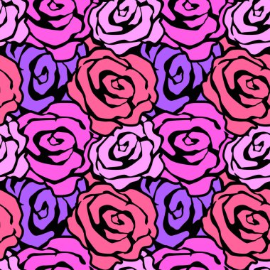 Gül çiçek Dikişsiz el el sanatları etkileyici mürekkep desen.