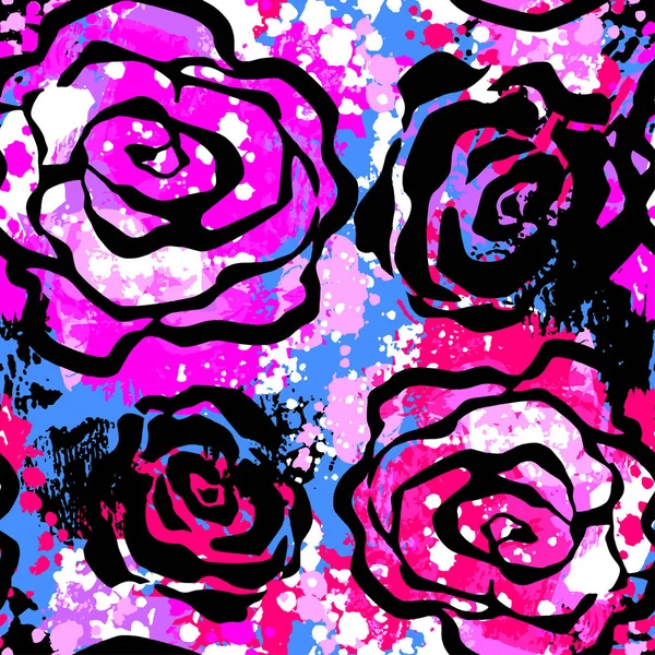 Rose flores sin costura artesanal expresivo patrón de tinta . — Archivo Imágenes Vectoriales