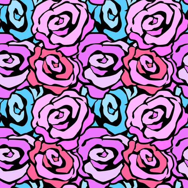 Rose Blumen nahtlose Handarbeit expressive Tusche Muster. — Stockvektor