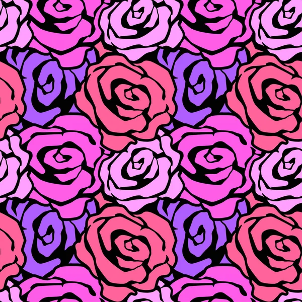 Rose flores sin costura artesanal expresivo patrón de tinta . — Archivo Imágenes Vectoriales