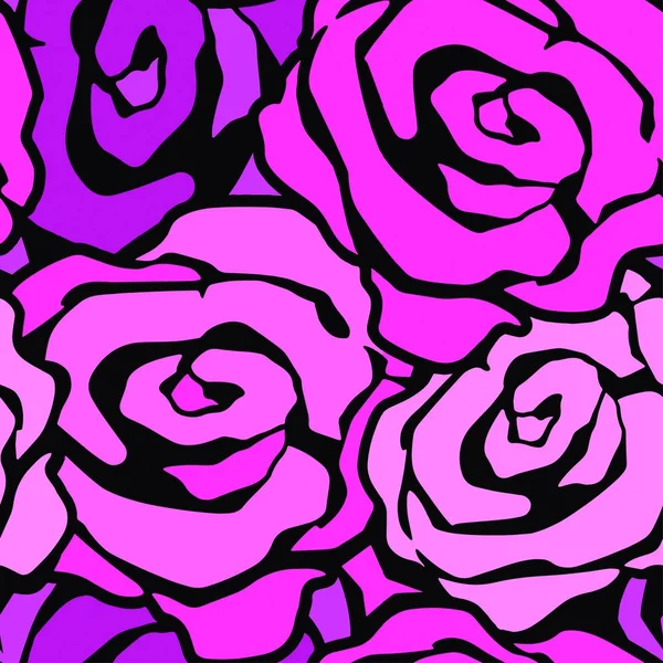 Rosa flores mão sem costura artesanato expressivo padrão de tinta . — Vetor de Stock