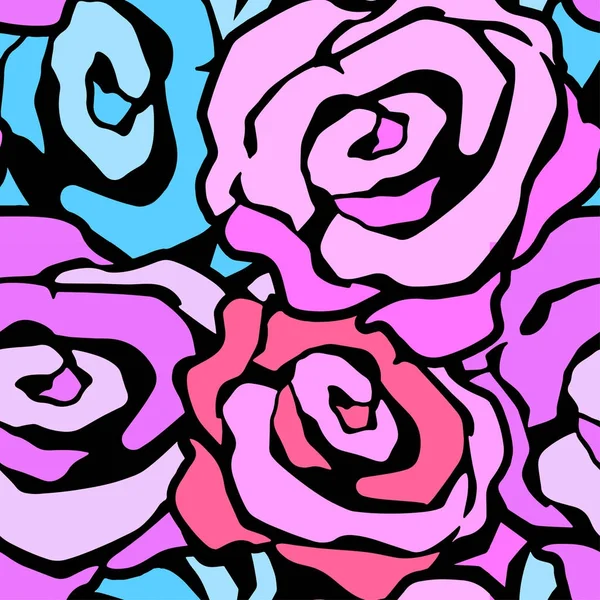 Rose flores sin costura artesanal expresivo patrón de tinta . — Archivo Imágenes Vectoriales