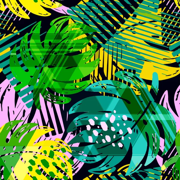 Modèle de feuilles tropicales d'été sans couture — Image vectorielle