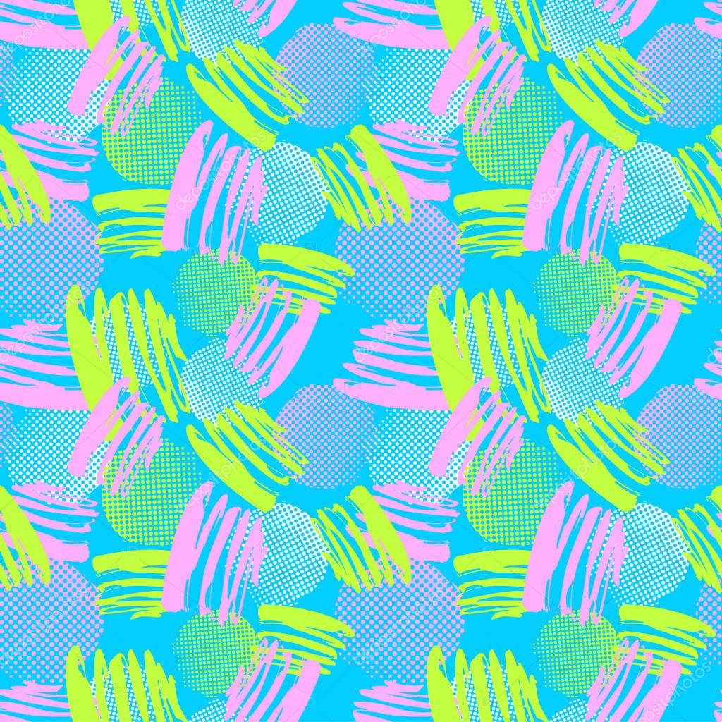 Seamless repeating textile, ink brush strokes pattern in doodle grunge texture style.Handdrawn trendy design, watercolor blotted background for a logo, cards, invitations, posters, banners