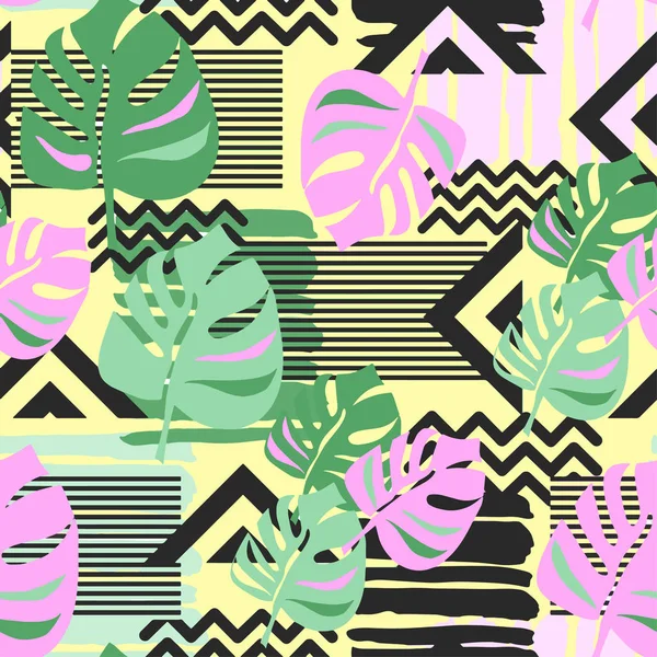 Feuilles de palmier sans couture motif floral tropical — Image vectorielle