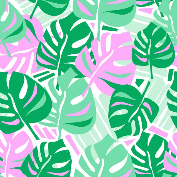 Seamless summer tropical leaves pattern — Stock Vector