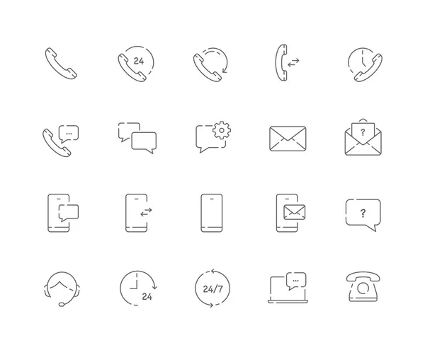 Einfache Reihe von kontaktbezogenen Vektorzeilen-Websymbolen — Stockvektor
