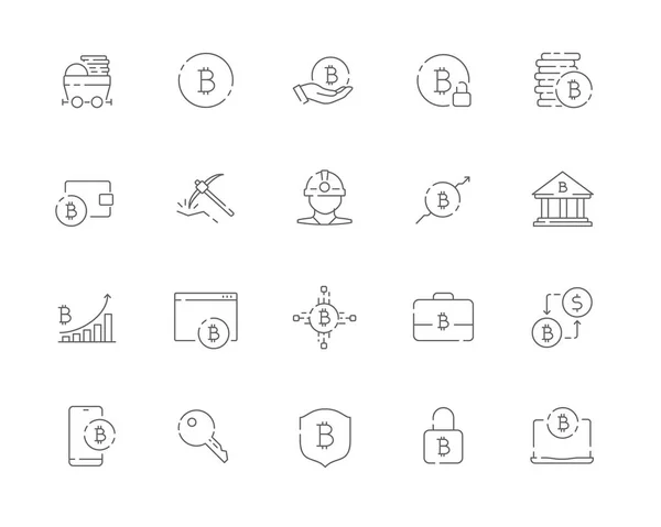 Enkel Uppsättning Bitcoin Relaterade Vektor Linje Web Ikoner Innehåller Sådana — Stock vektor