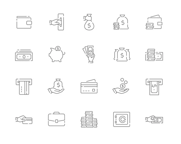 Simple Set Money Vector Line Web Icons Contains Icons Cash — Stock Vector
