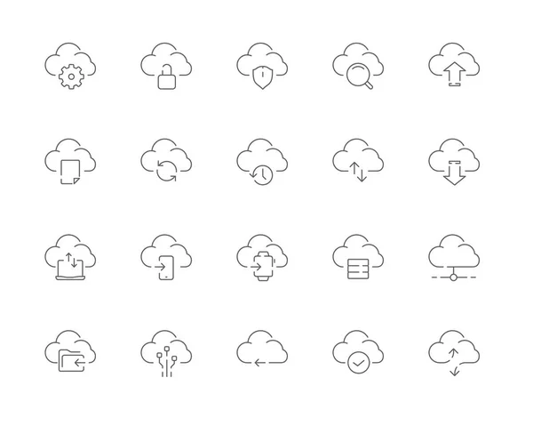 Semplice Insieme Icone Web Vettoriali Della Linea Cloud Computing Contiene — Vettoriale Stock