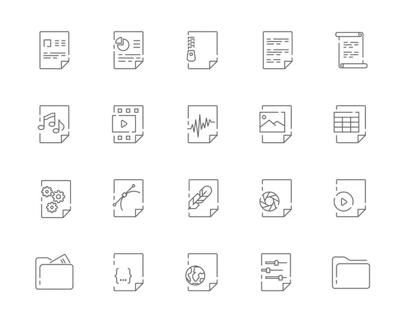 Eenvoudige Set Van Bestand Typen Vector Lijn Web Iconen Dergelijke — Stockvector