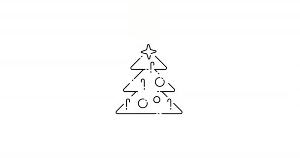 Árbol decorado de Navidad y Año Nuevo. Esquema animado icono de diseño plano delgado — Vídeos de Stock