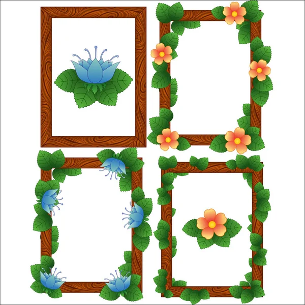Wood frames with leaves and flowers — Stock Vector