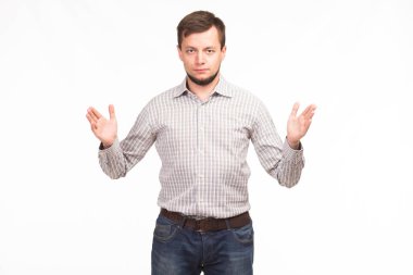 Sunu gösterilen, afiş üzerinde işaret kendine güvenen delikanlı