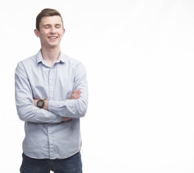 Sunu gösterilen g üzerinde afiş üzerinde işaret mutlu bir adam