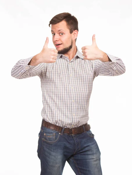 Sunu gösterilen, afiş üzerinde işaret mutlu delikanlı