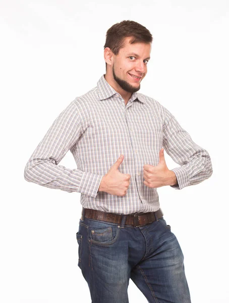 Sunu gösterilen, afiş üzerinde işaret mutlu delikanlı