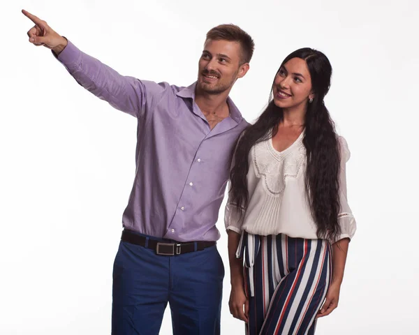 Young pry couple showing by hands — Stock Photo, Image