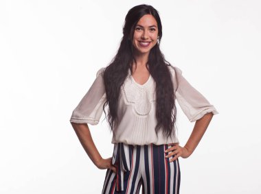 Mutlu kadın eller tarafından gösterilen