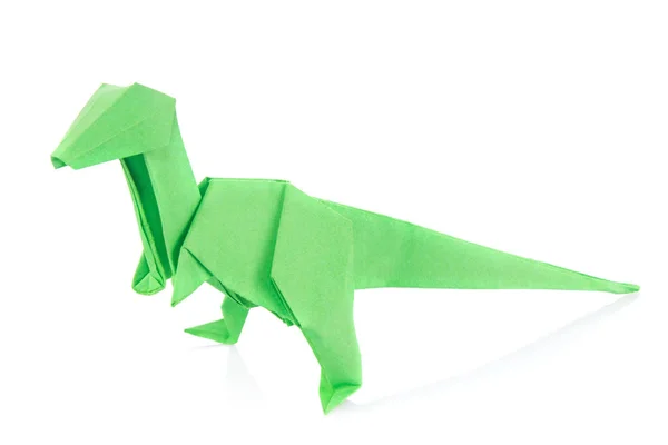 Dinosauro Velociraptor verde di origami — Foto Stock