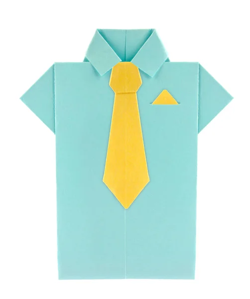 Blue shirt with yellow tie and shawl of origami. — Stock Photo, Image
