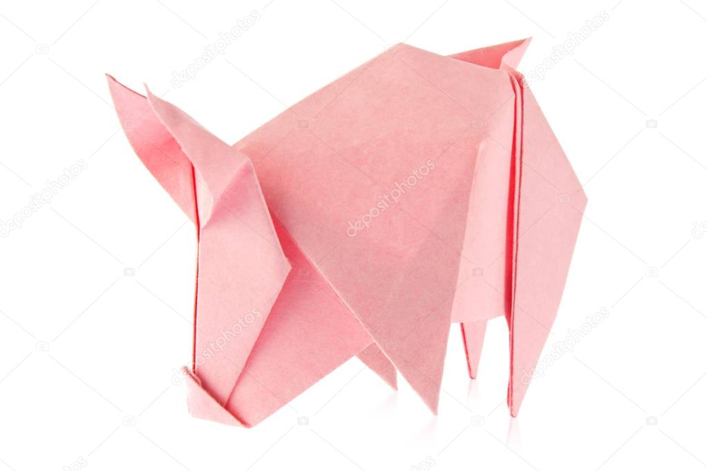 Pink pig of origami.