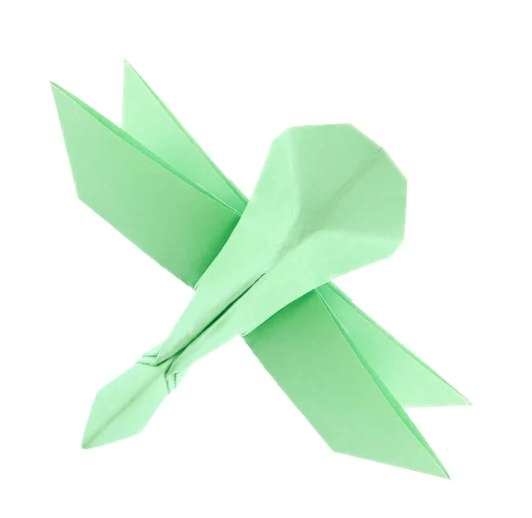 Libélula verde de origami . — Fotografia de Stock