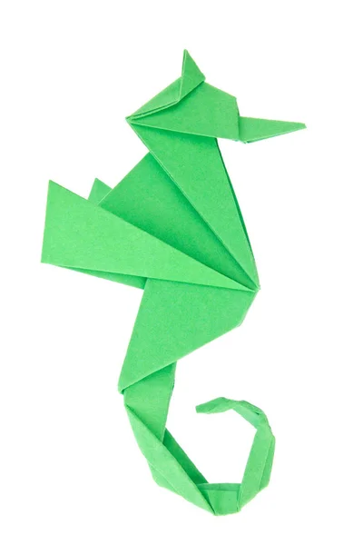 Zelená mořský koník (Hippocampus) origami. — Stock fotografie