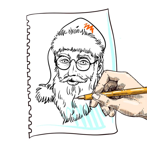 Babbo Natale ritratto disegnato a mano . — Vettoriale Stock