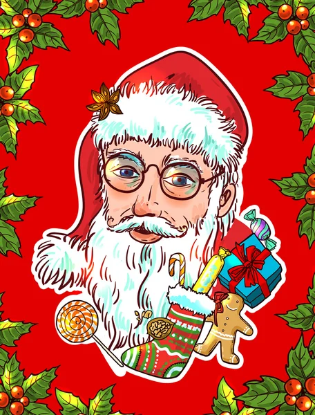 Retrato dibujado a mano de Santa Claus . — Vector de stock