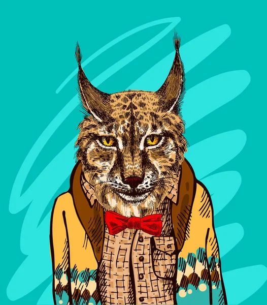 Lynx in gebreide trui. — Stockvector